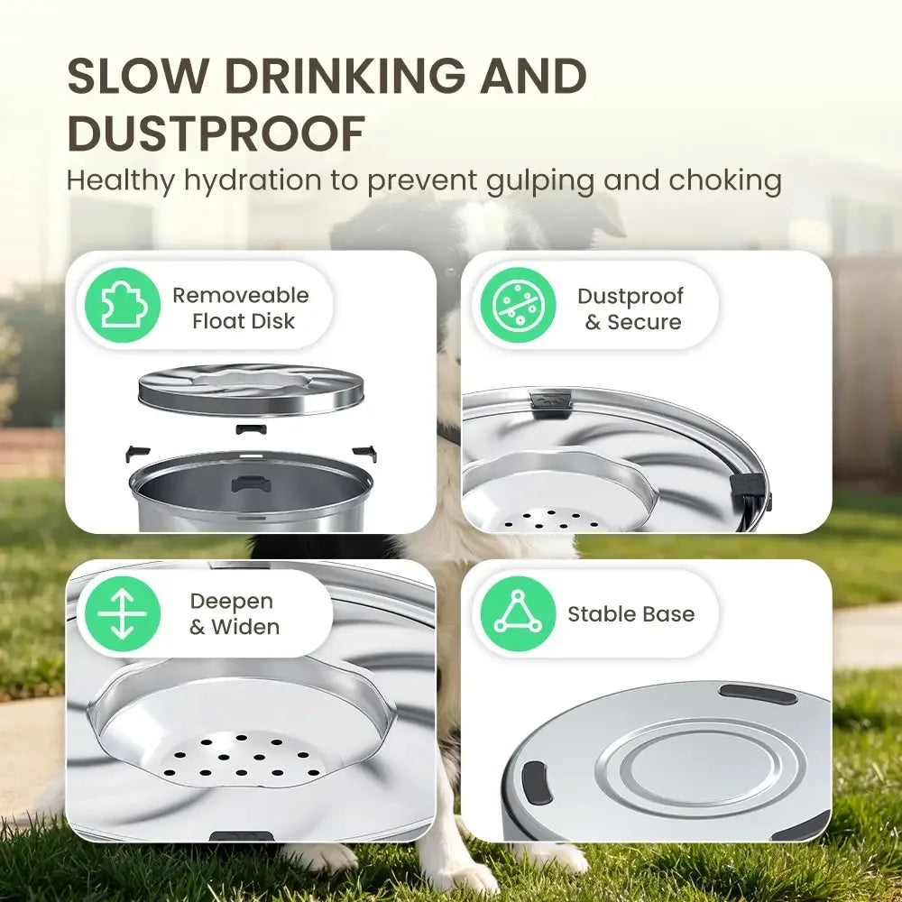 Kactoily Stainless Steel No Spill Dog Water Bowl Floating Disk