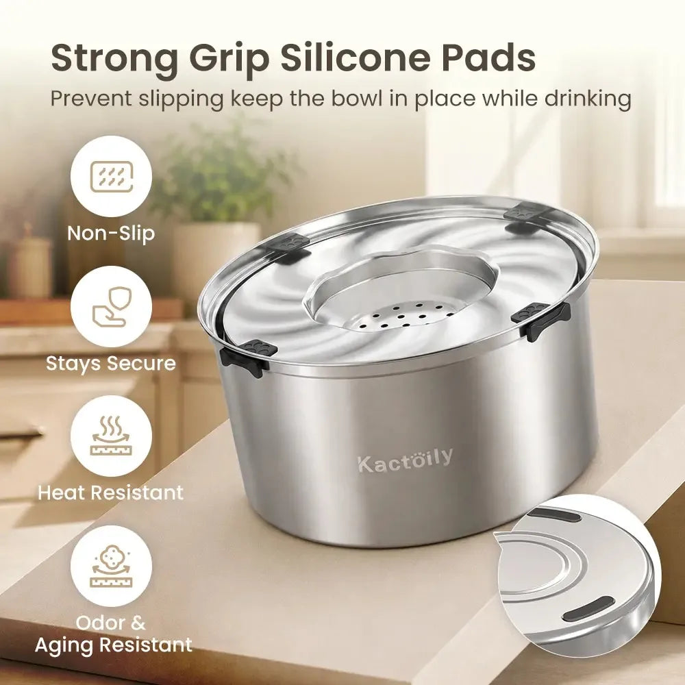 Kactoily Stainless Steel No Spill Dog Water Bowl Floating Disk