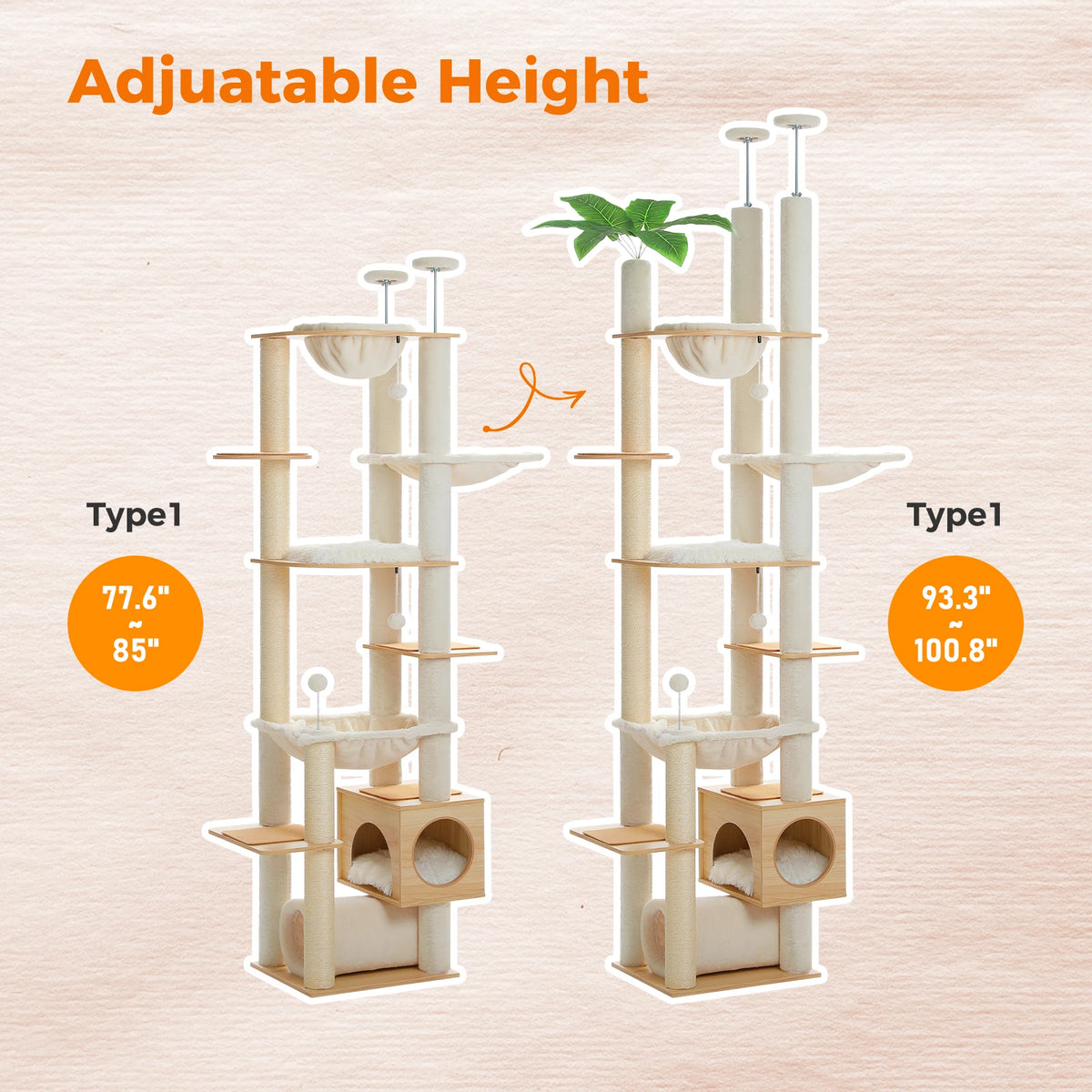 PAWZ Road Height Adjustable Wooden Floor To Ceiling Cat Tower