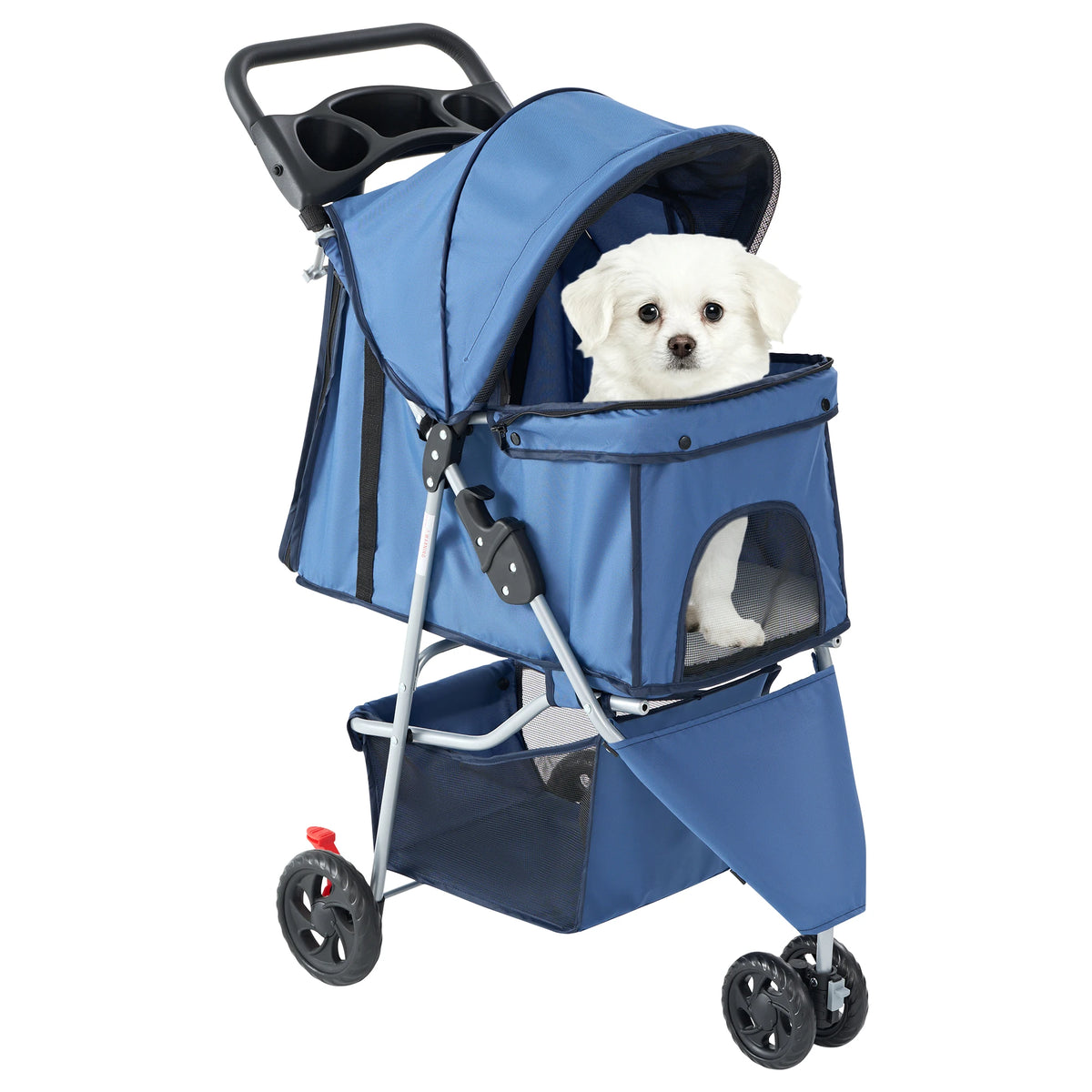 Dumos 3 Wheel Foldable Pet Stroller With Mesh Window Basket