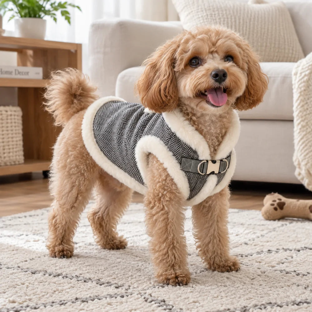 Winter Fleece Lined Dog Harness Vest With Metal Buckle