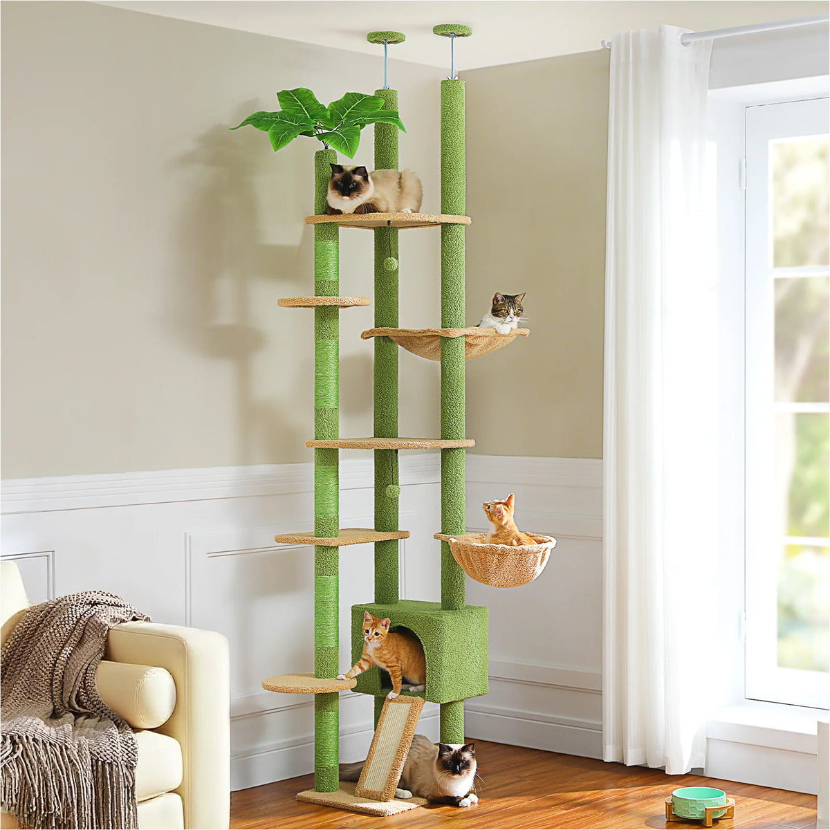 PAWZ Road Height Adjustable Wooden Floor To Ceiling Cat Tower