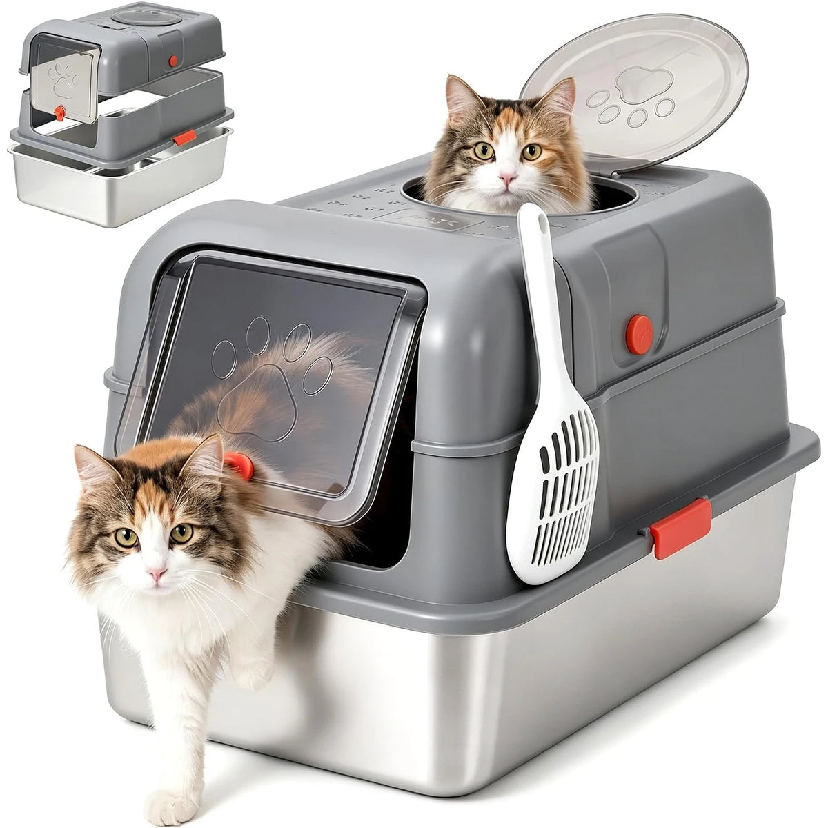 HiMISS Stainless Steel Enclosed Litter Box With Secure Lid