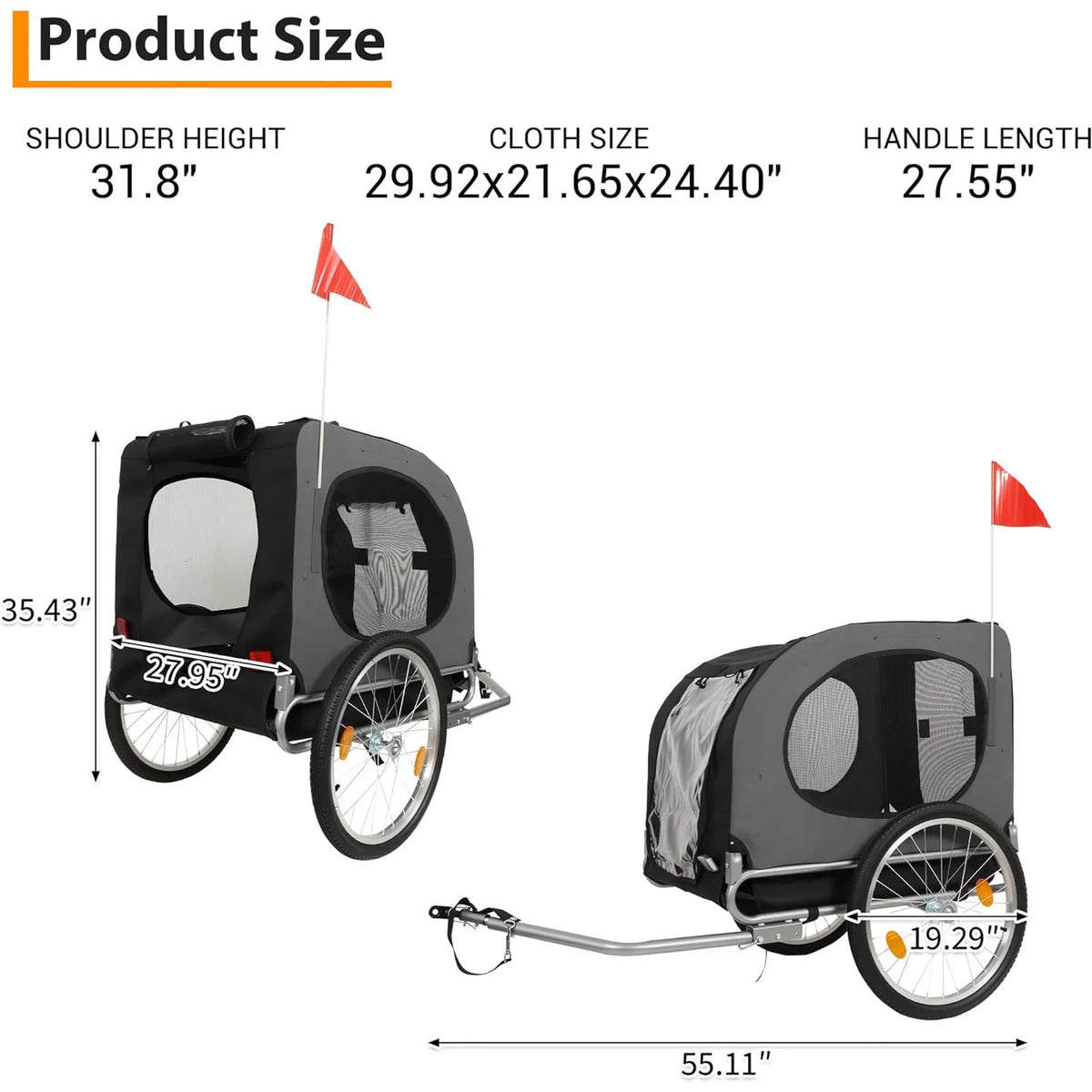 HiMiss Dog Bike Trailer And Jogging Stroller With Waterproof Frame