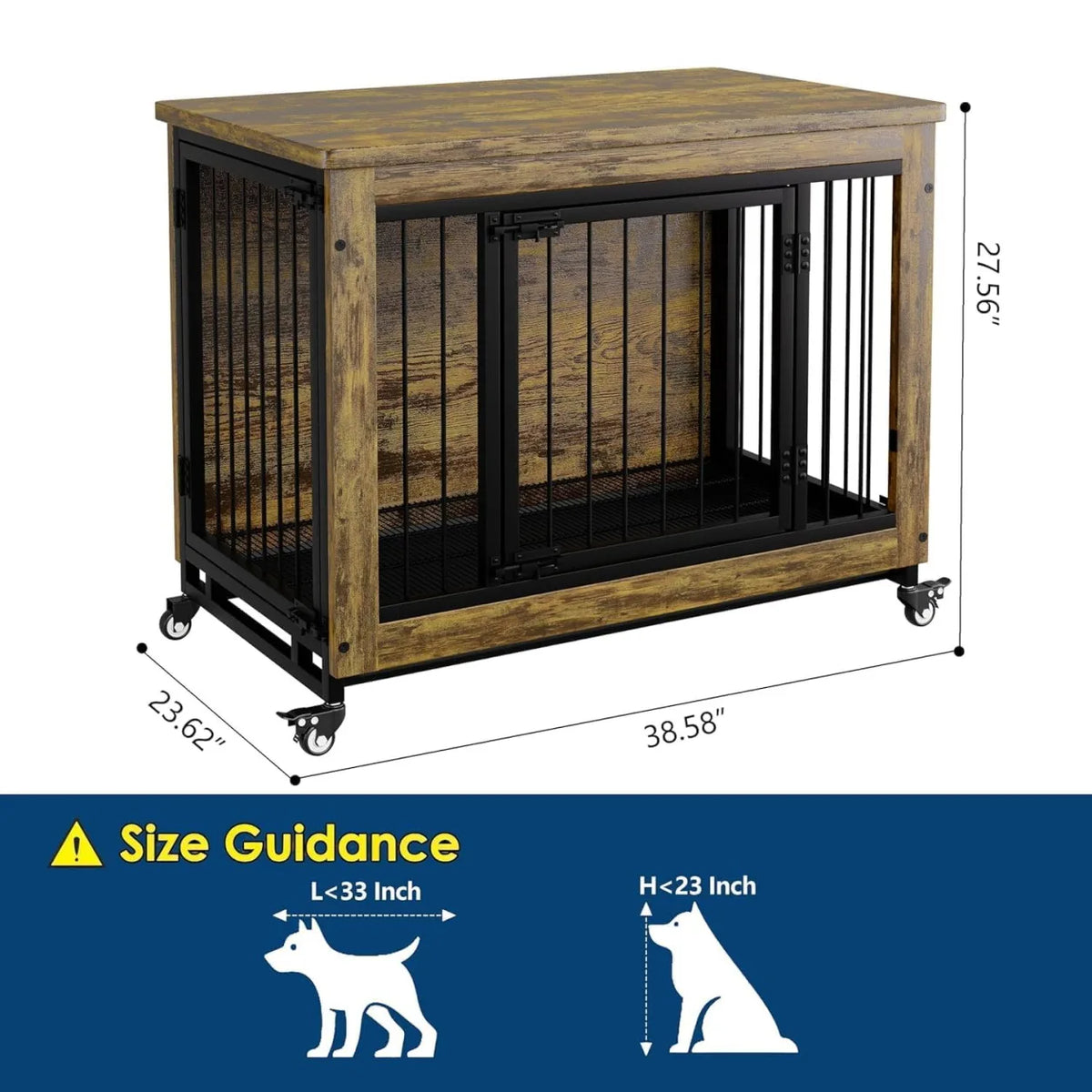 Anixol Wooden Dog Crate Furniture End Table With Locking Wheels