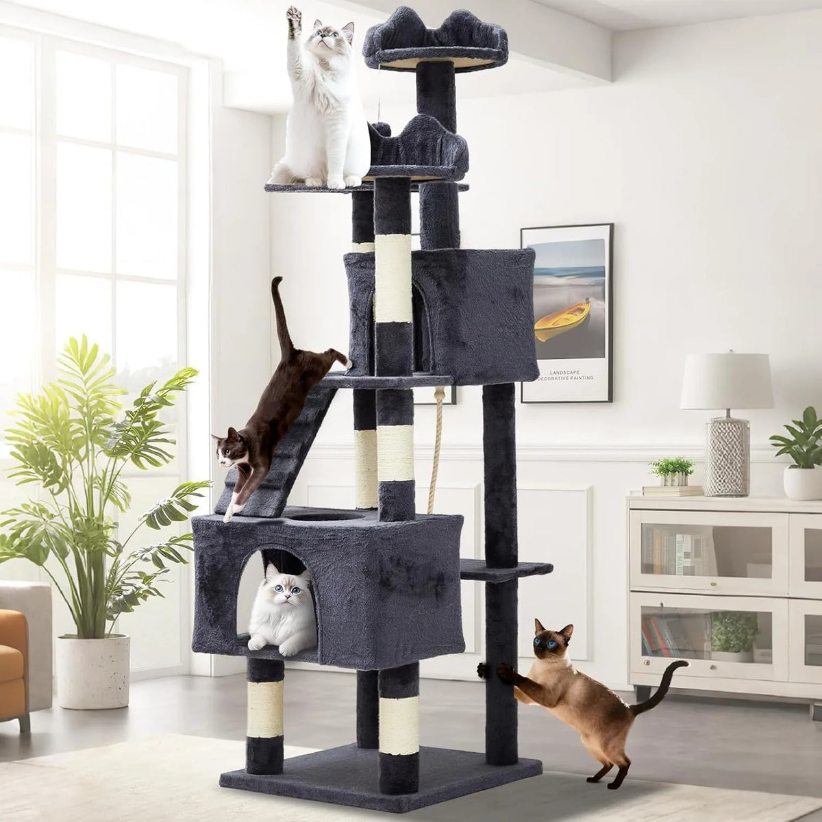 Premium Multi Cat Tower Featuring Sisal Scratching Posts And Condos