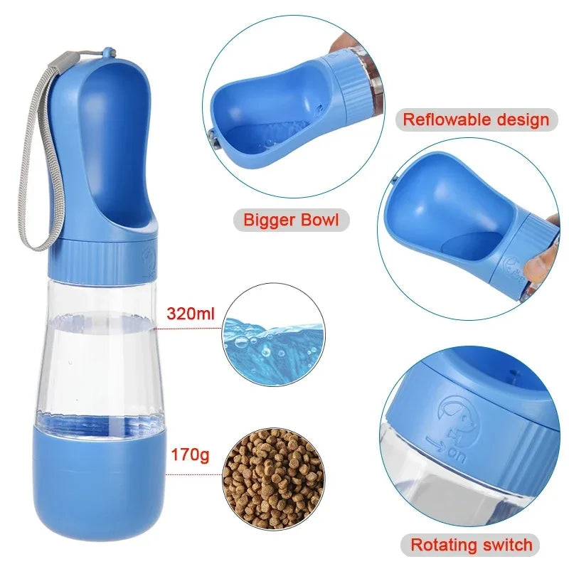 Portable Pet Water Bottle With Food Container For Dogs