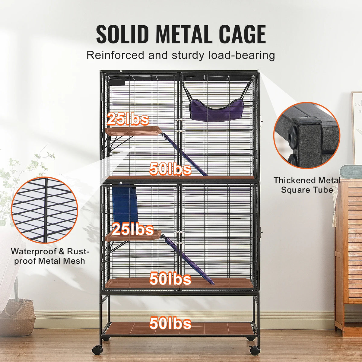 Four Tier Metal Rolling Small Animal Cage For Ferrets Rats