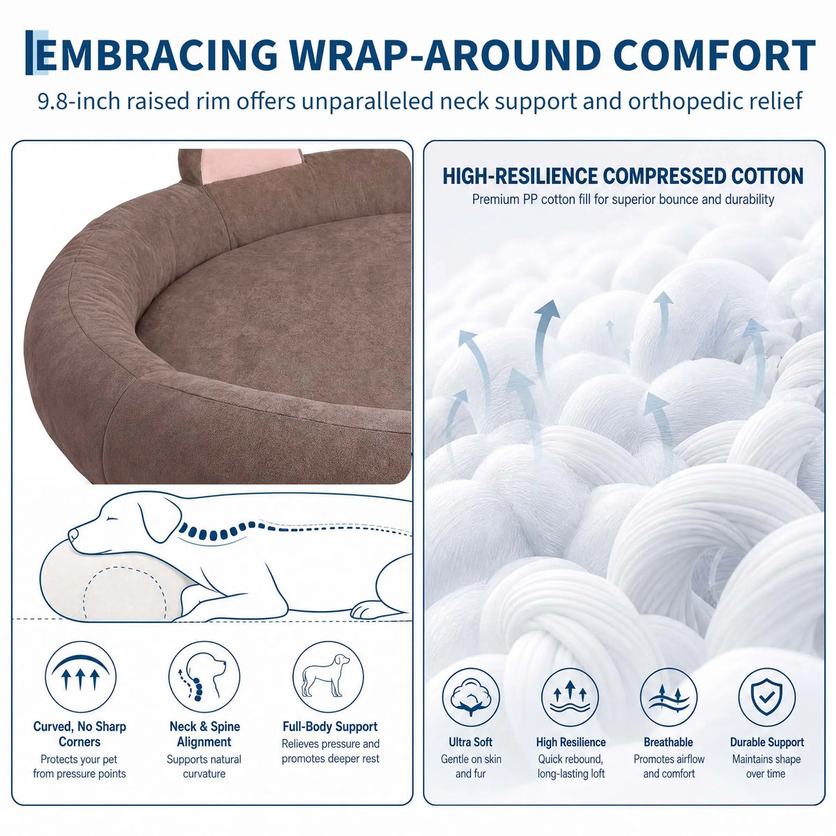Orthopedic Memory Foam Round Dog Bed With Supportive Bolster Cushions