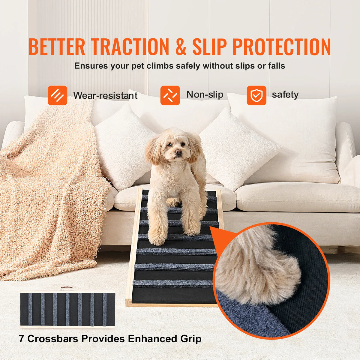 SucceBuy Adjustable Folding Wooden Dog Ramp With Anti Slip Design