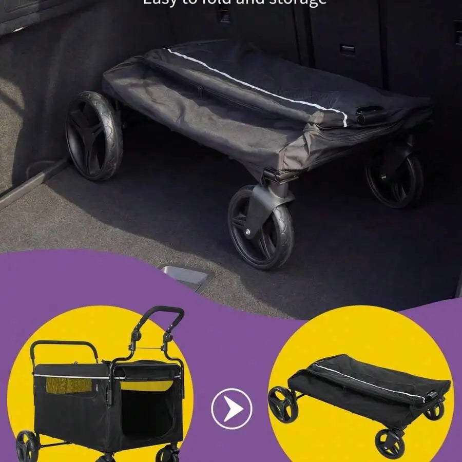Foldable Dog Stroller Wagon With Ramp And All Terrain Wheels