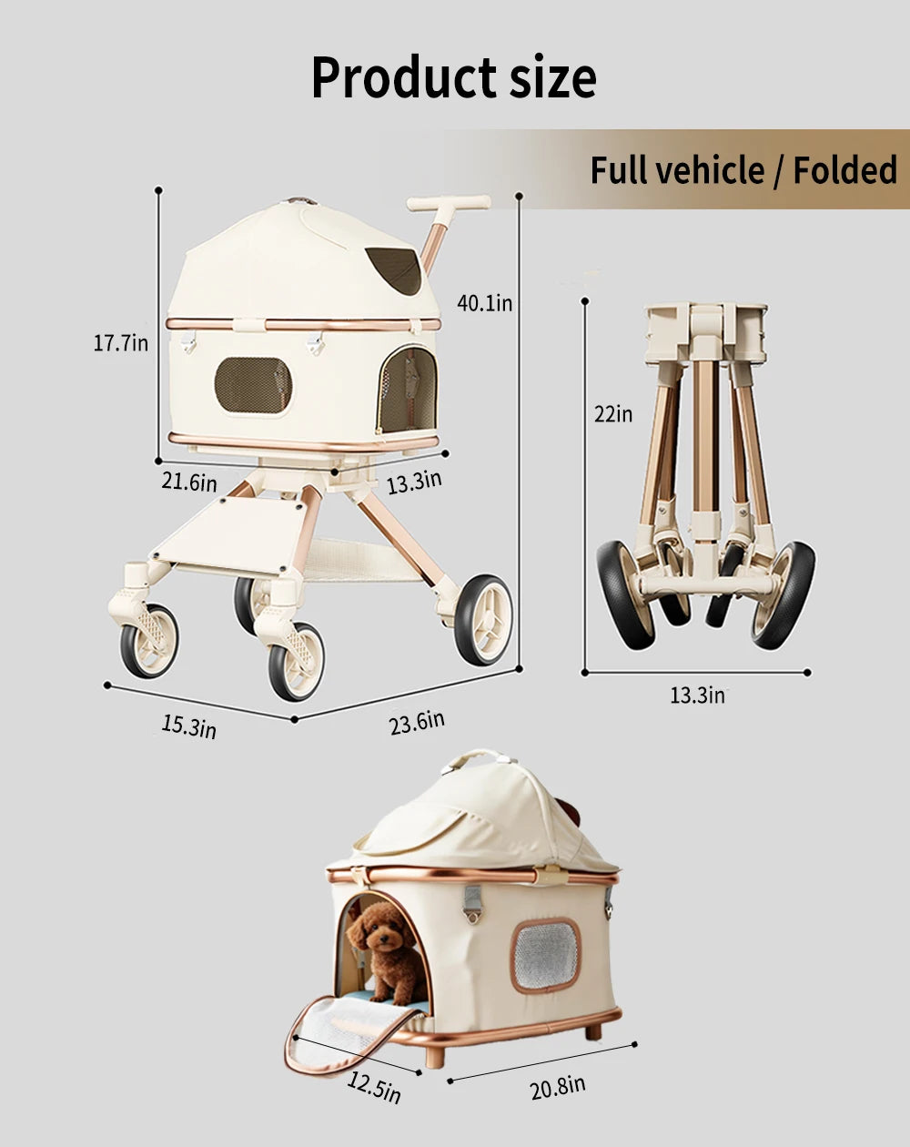Premium Pet Stroller For Dogs And Cats With Mesh Canopy