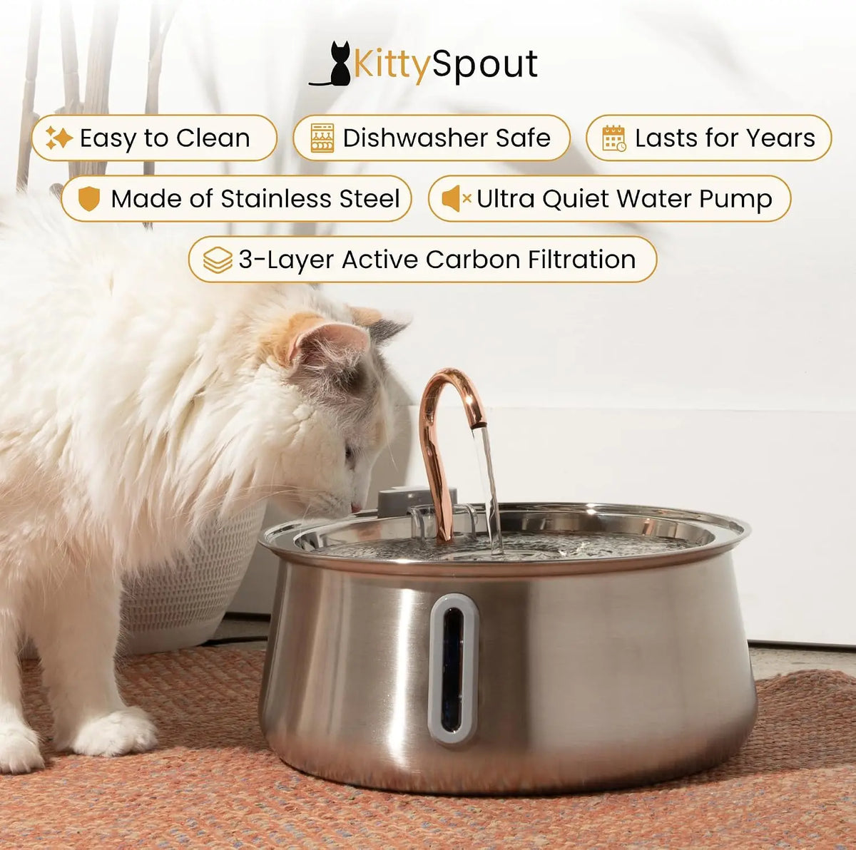 KittySpout Wireless Stainless Steel Cat Pet Drinking Water Fountain