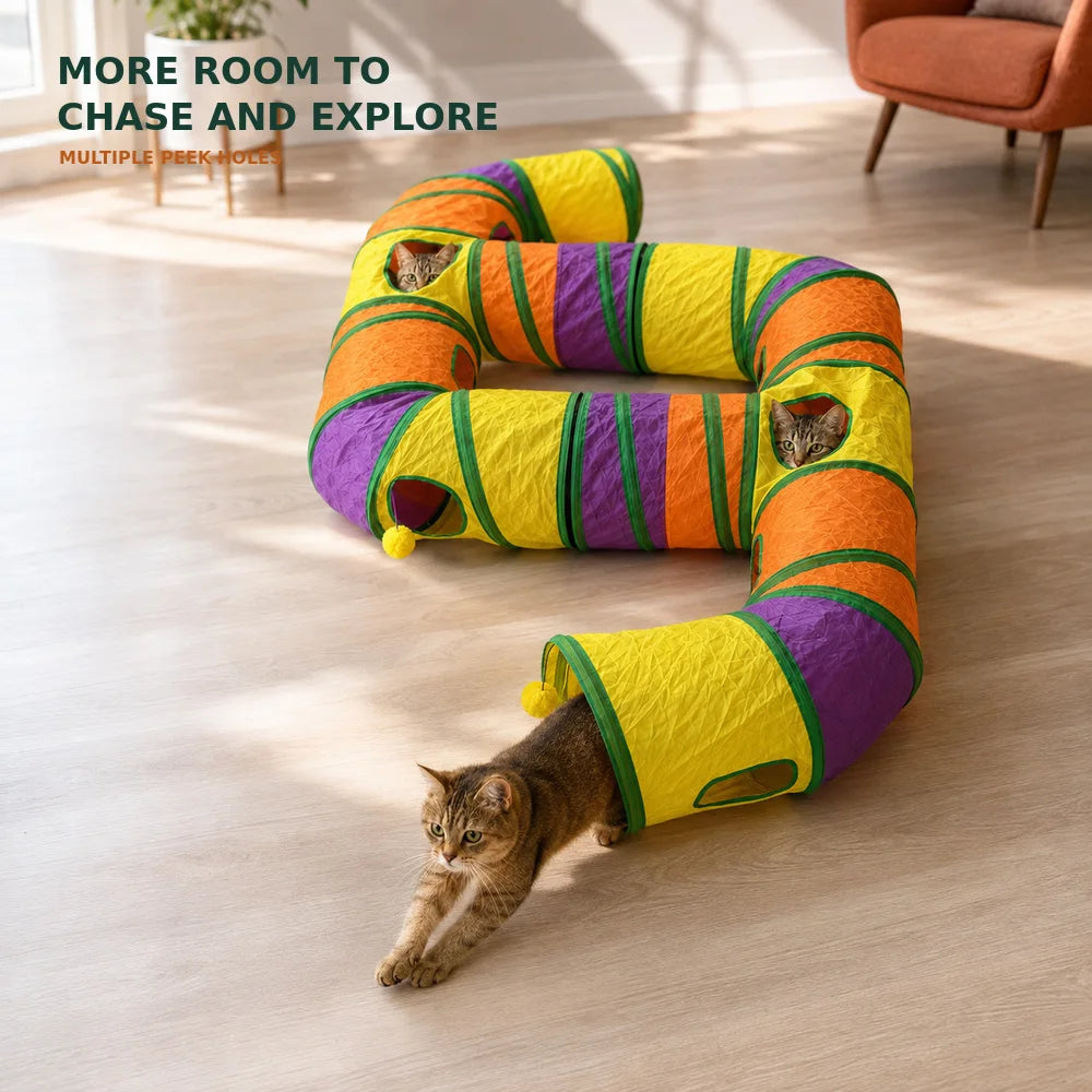 Zoe Foldable Double E Cat Tunnel Play Maze With Toys