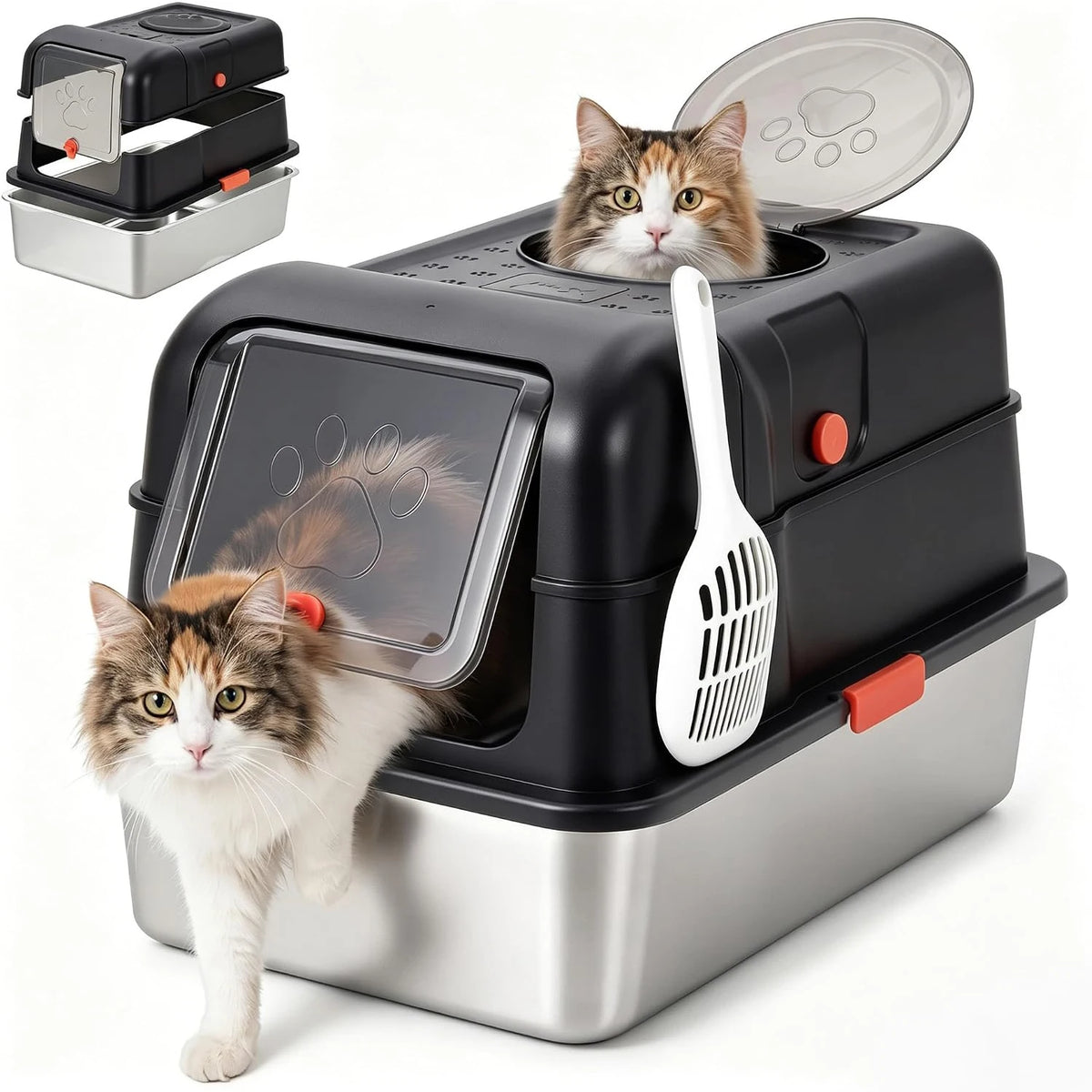 HiMISS Stainless Steel Enclosed Litter Box With Secure Lid