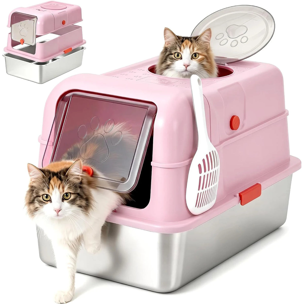 HiMISS Stainless Steel Enclosed Litter Box With Secure Lid