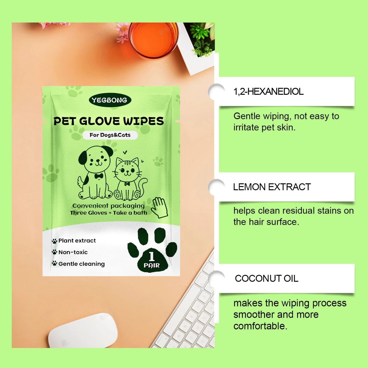 Disposable Pet Glove Wipes For Cleaning Dog And Cat Fur