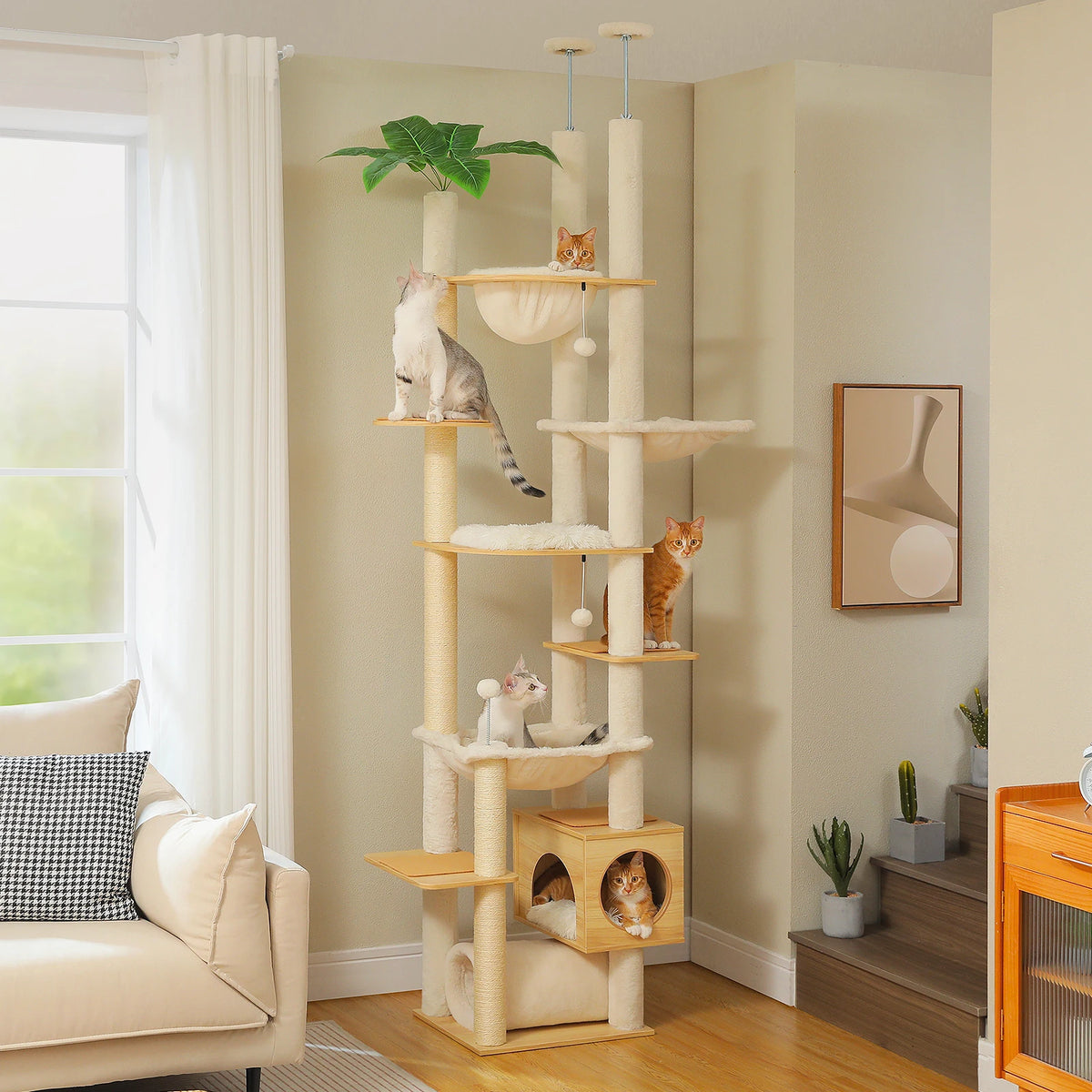 PAWZ Road Height Adjustable Wooden Floor To Ceiling Cat Tower