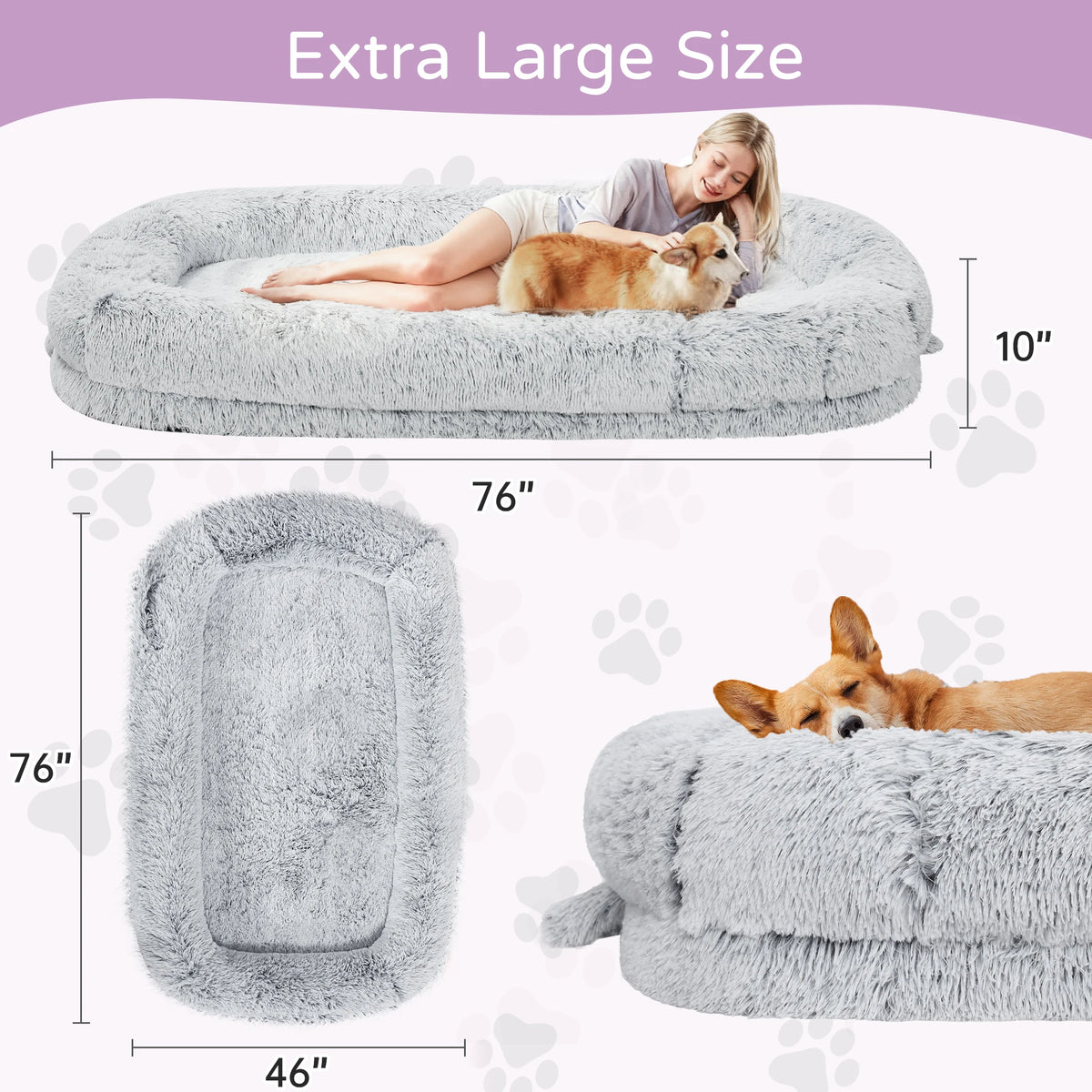 Spacious Human Dog Bed With Orthopedic Faux Fur Removable Cover