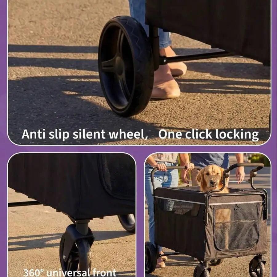 Foldable Dog Stroller Wagon With Ramp And All Terrain Wheels