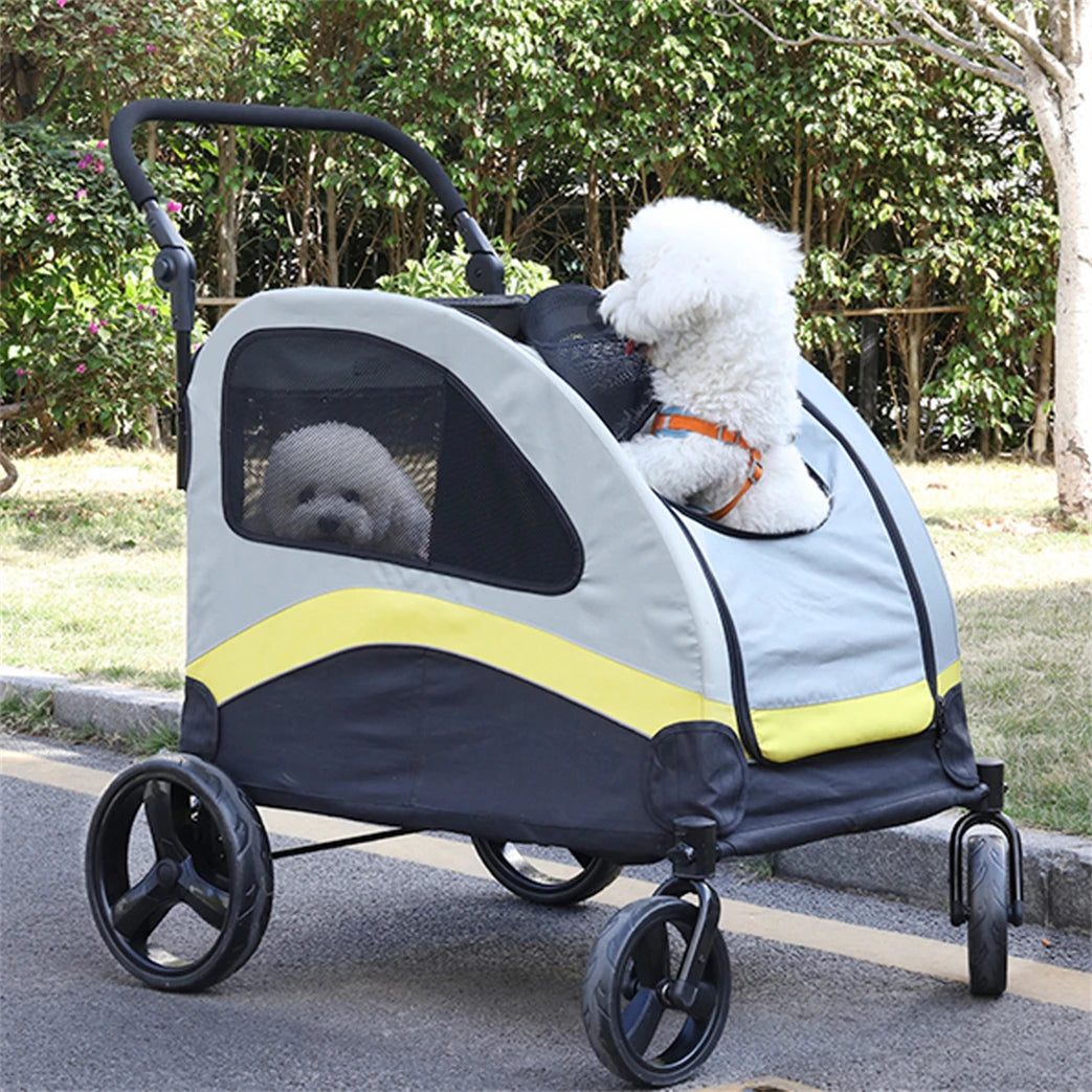 Four Wheel Foldable Dog Stroller With Shock Absorbing Wheels
