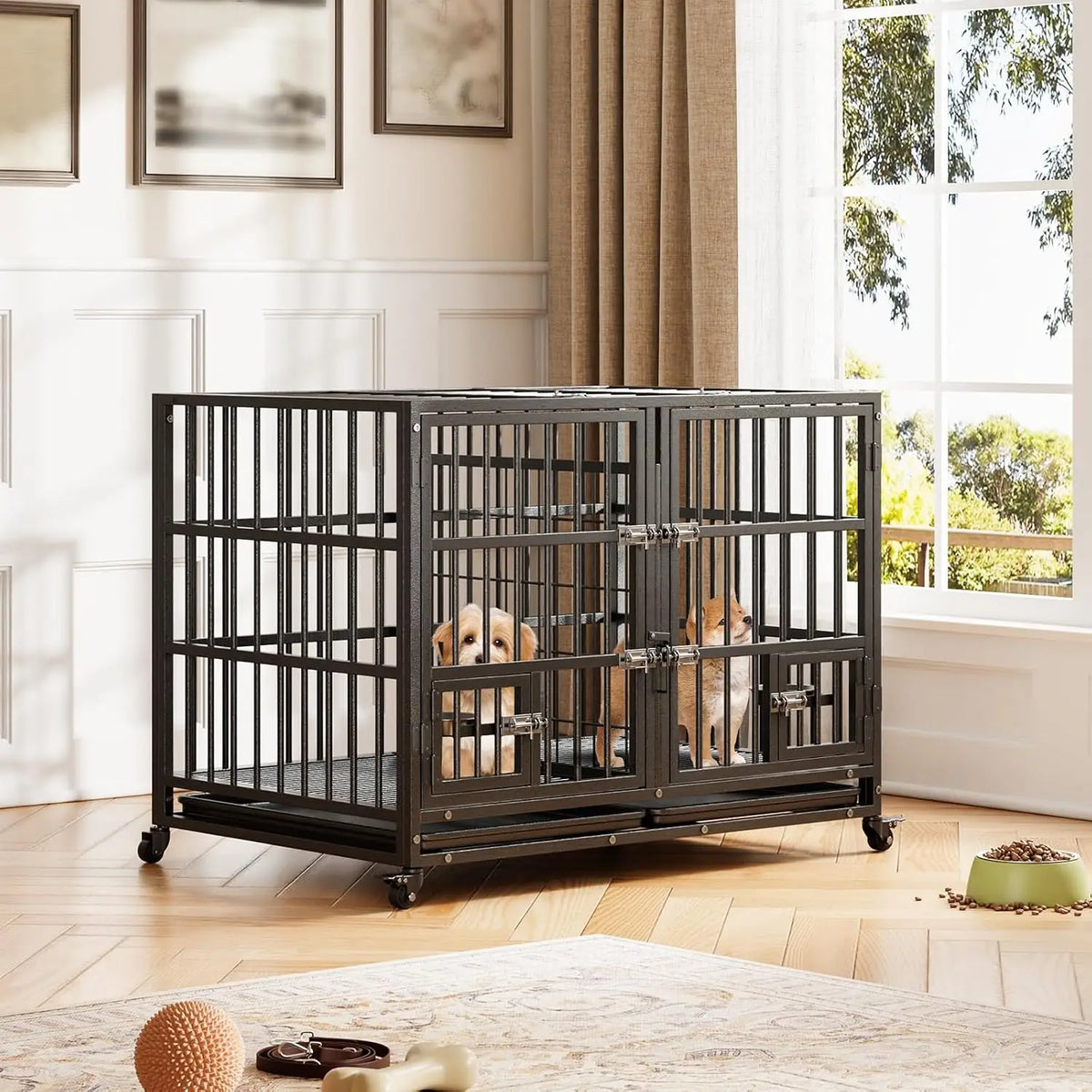 Garvee Heavy Duty Metal Dog Crate With Lockable Wheels