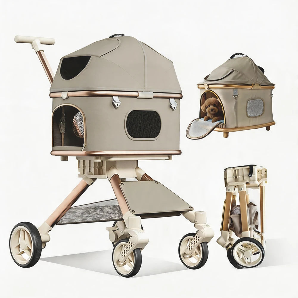 Premium Pet Stroller For Dogs And Cats With Mesh Canopy