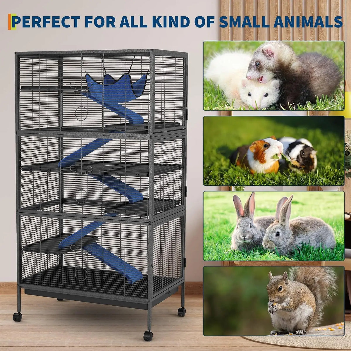 Twister Multi Level Small Animal Cage With Hammock And Shelves