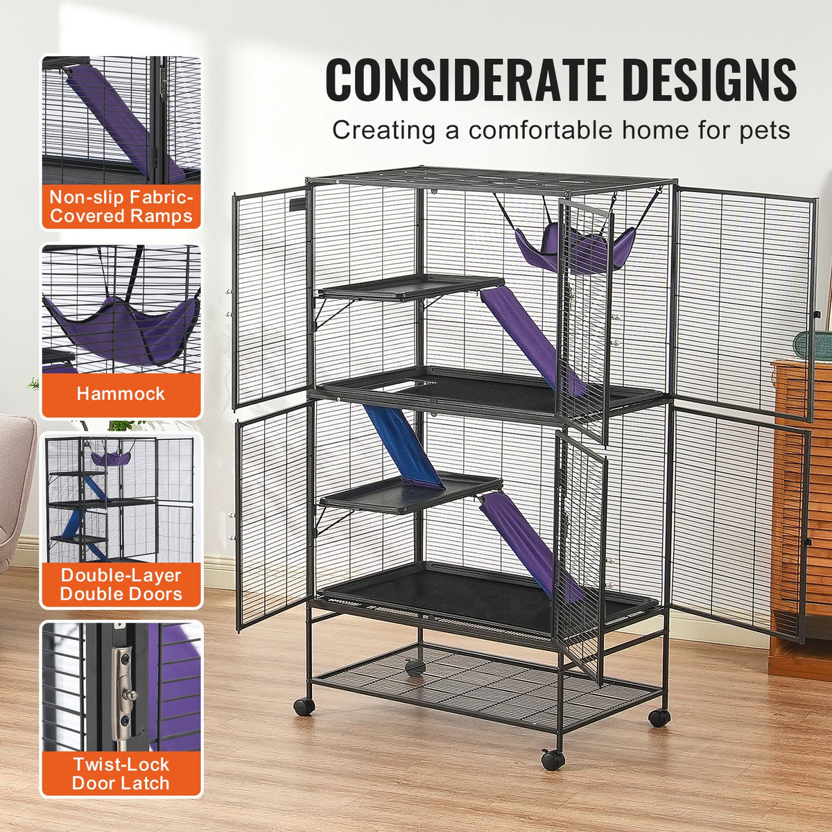 Durable Rolling Metal Multi Level Small Animal Cage