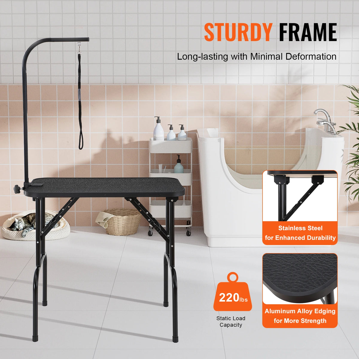 SucceBuy Foldable Stainless Steel Pet Grooming Table With Clamp