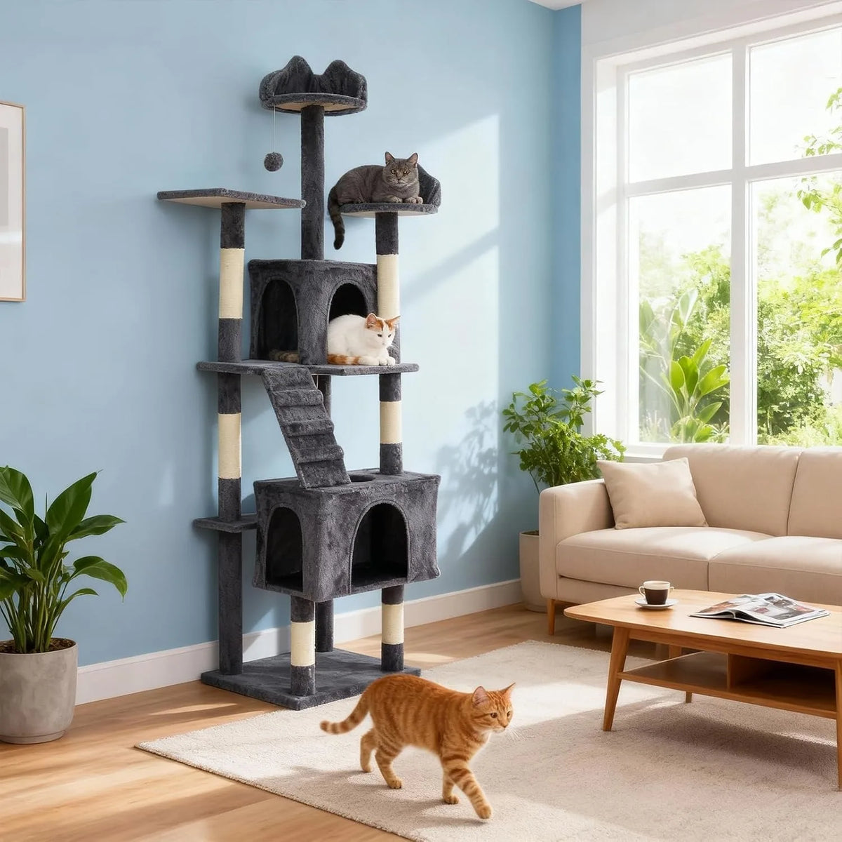 Premium Multi Cat Tower Featuring Sisal Scratching Posts And Condos
