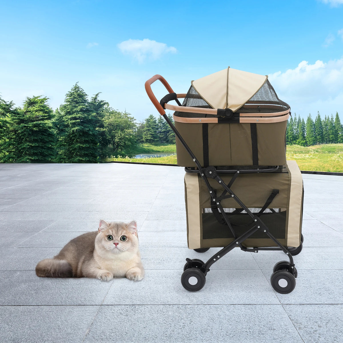 Bymaocar Foldable Dog And Cat Stroller For Travel And Shopping