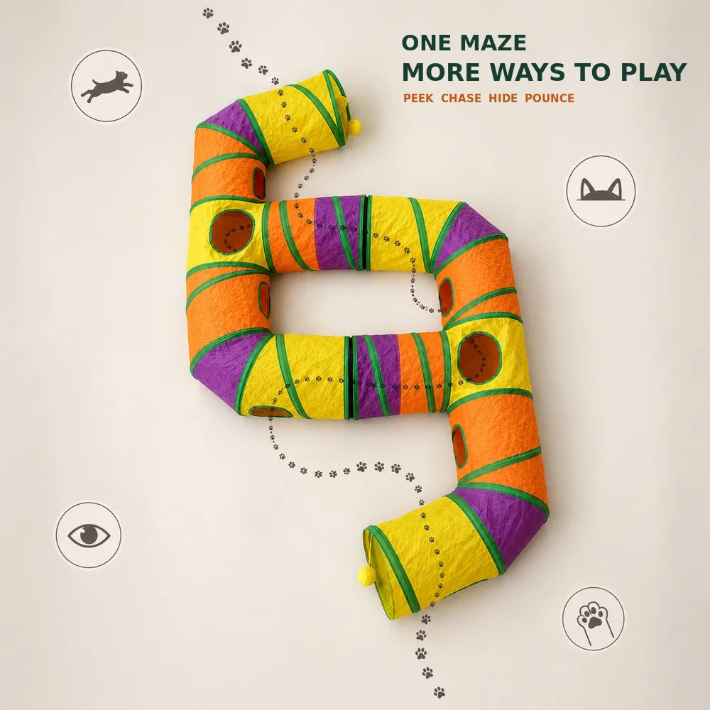 Zoe Foldable Double E Cat Tunnel Play Maze With Toys