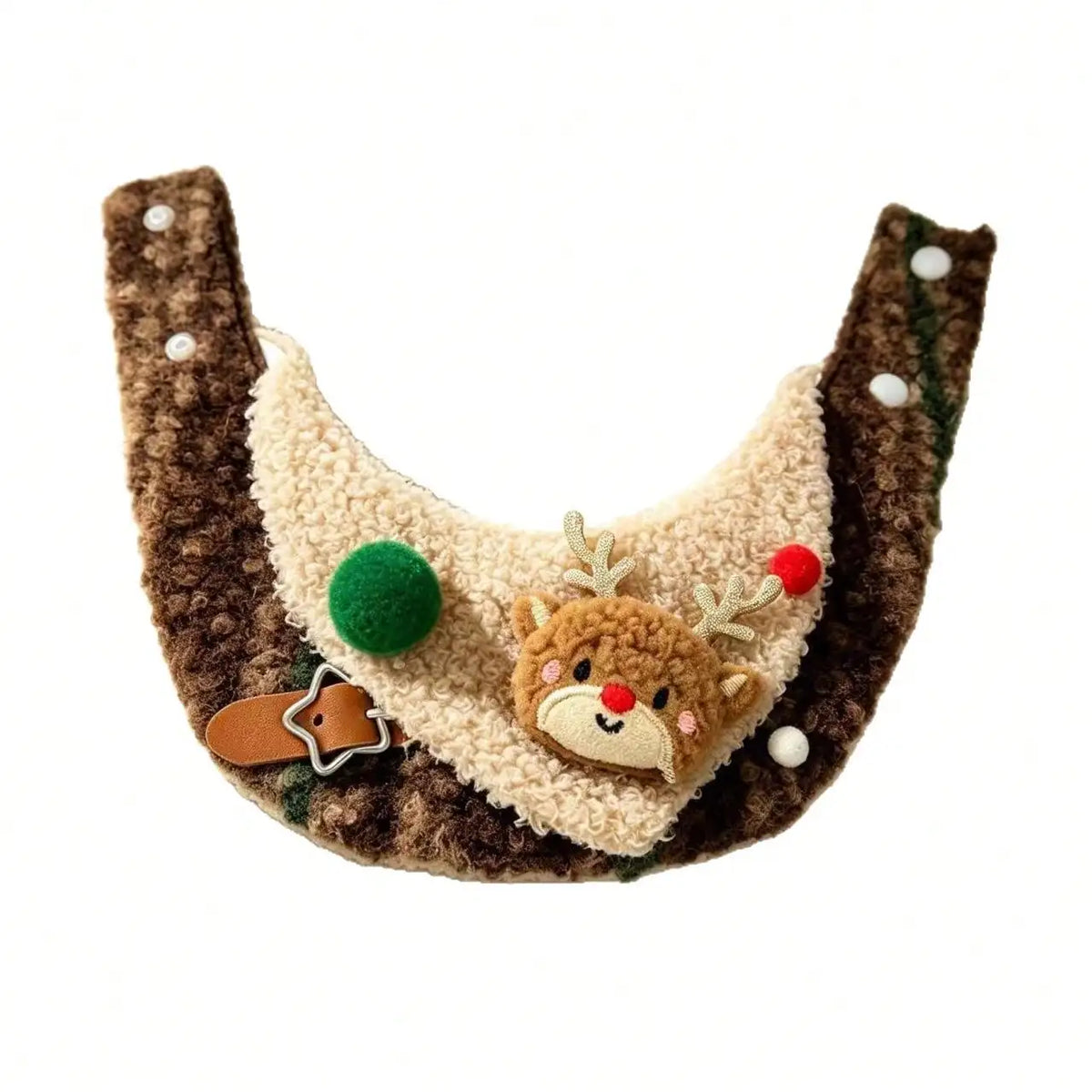 Christmas Reindeer Applique Adjustable Fuzzy Plush Pet Collar Bib