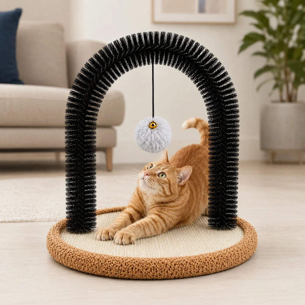 Cat Self Groomer Arch With Sisal Base And Hanging Ball