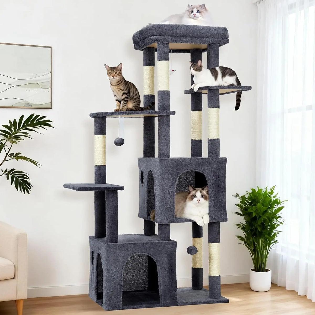 Tacleekii Premium Multi Level Indoor Cat Tower With Sisal Scratcher
