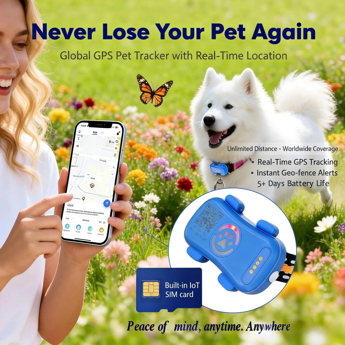 Wanwaytech 4G GPS Pet Tracker Featuring Unlimited Coverage Via WiFi