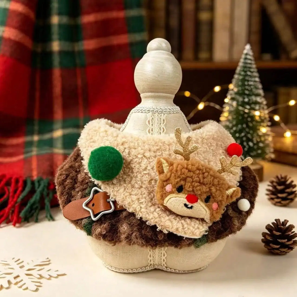 Christmas Reindeer Applique Adjustable Fuzzy Plush Pet Collar Bib