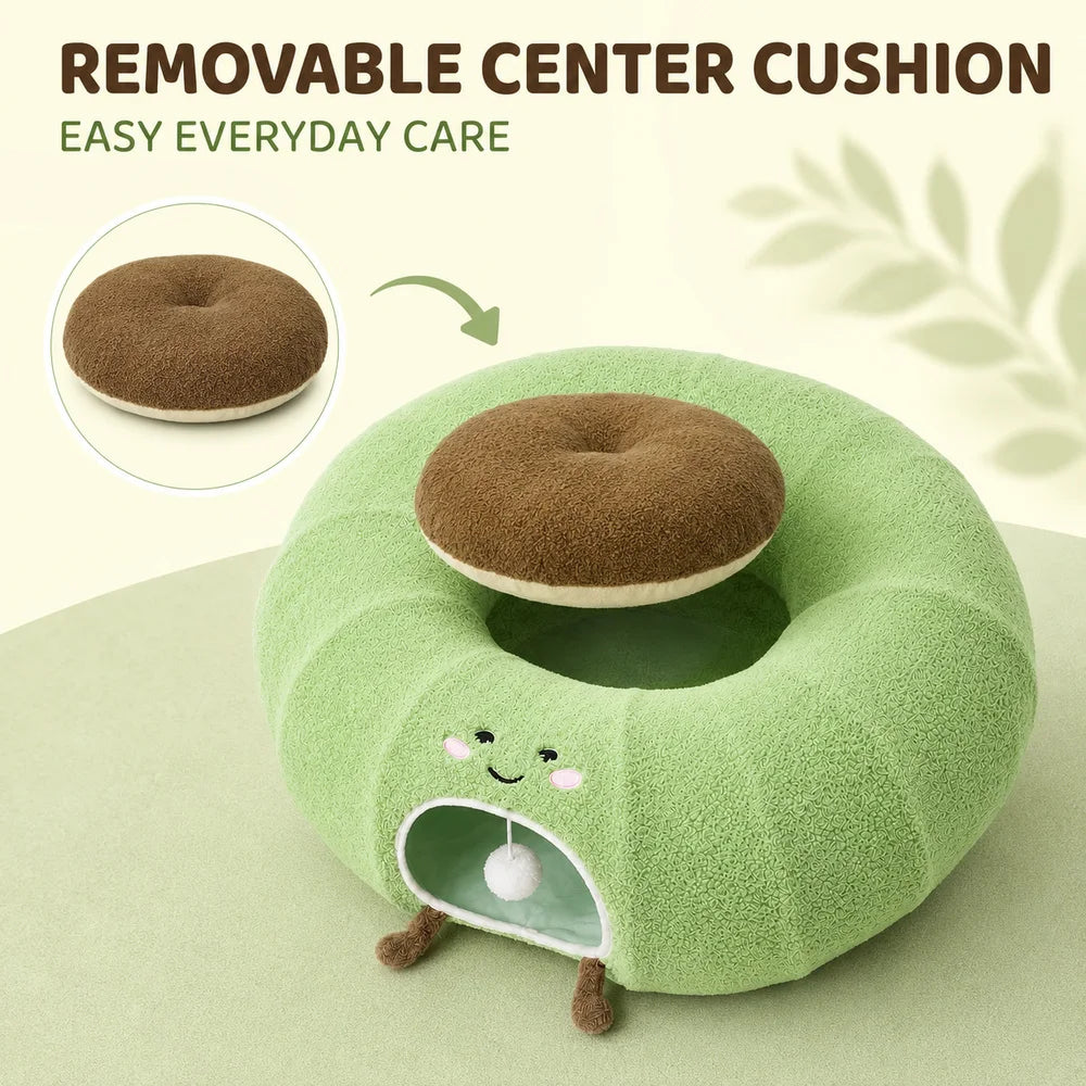 Convertible Cat Tunnel Bed With Removable Cushion And Play Tunnel