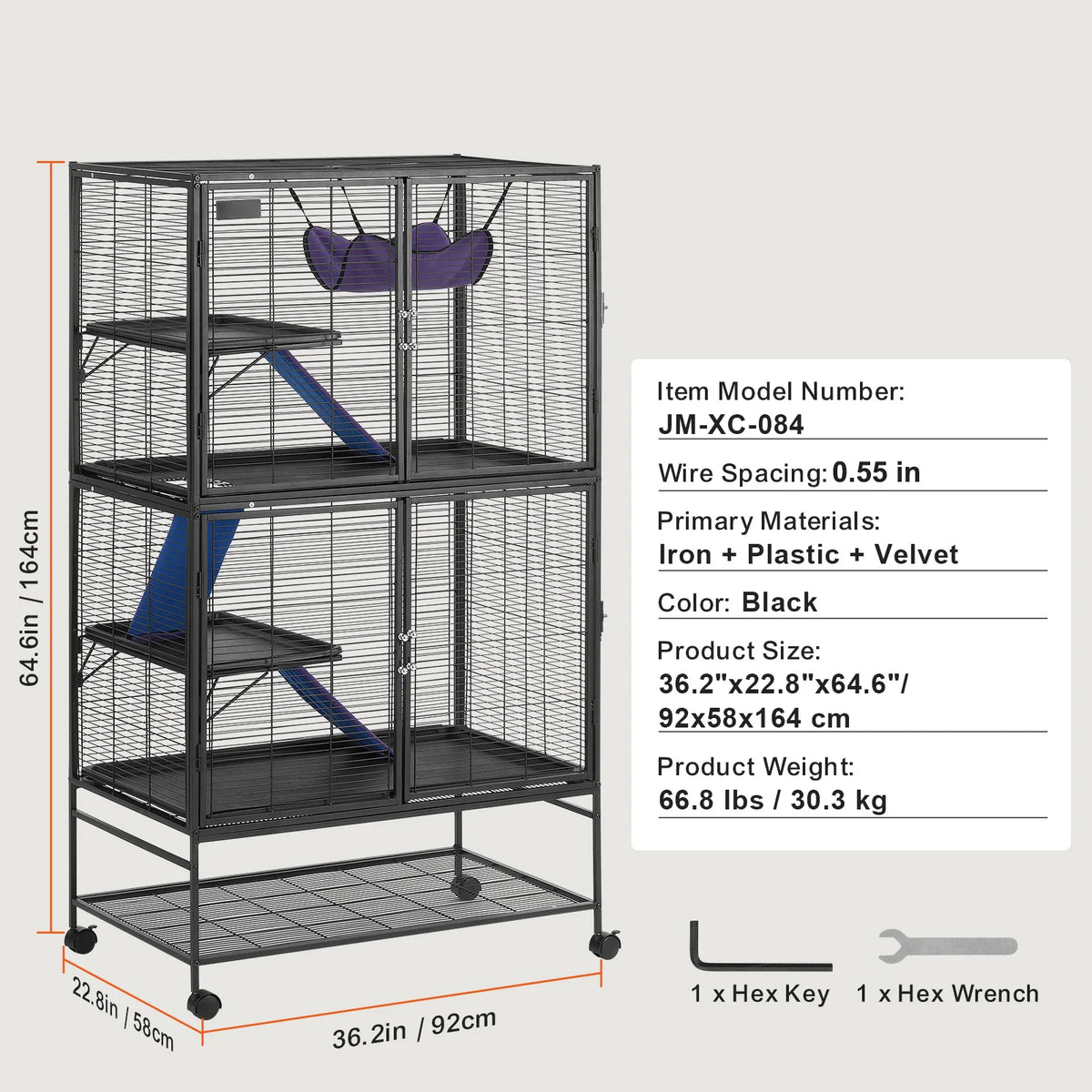 Four Tier Metal Rolling Small Animal Cage For Ferrets Rats