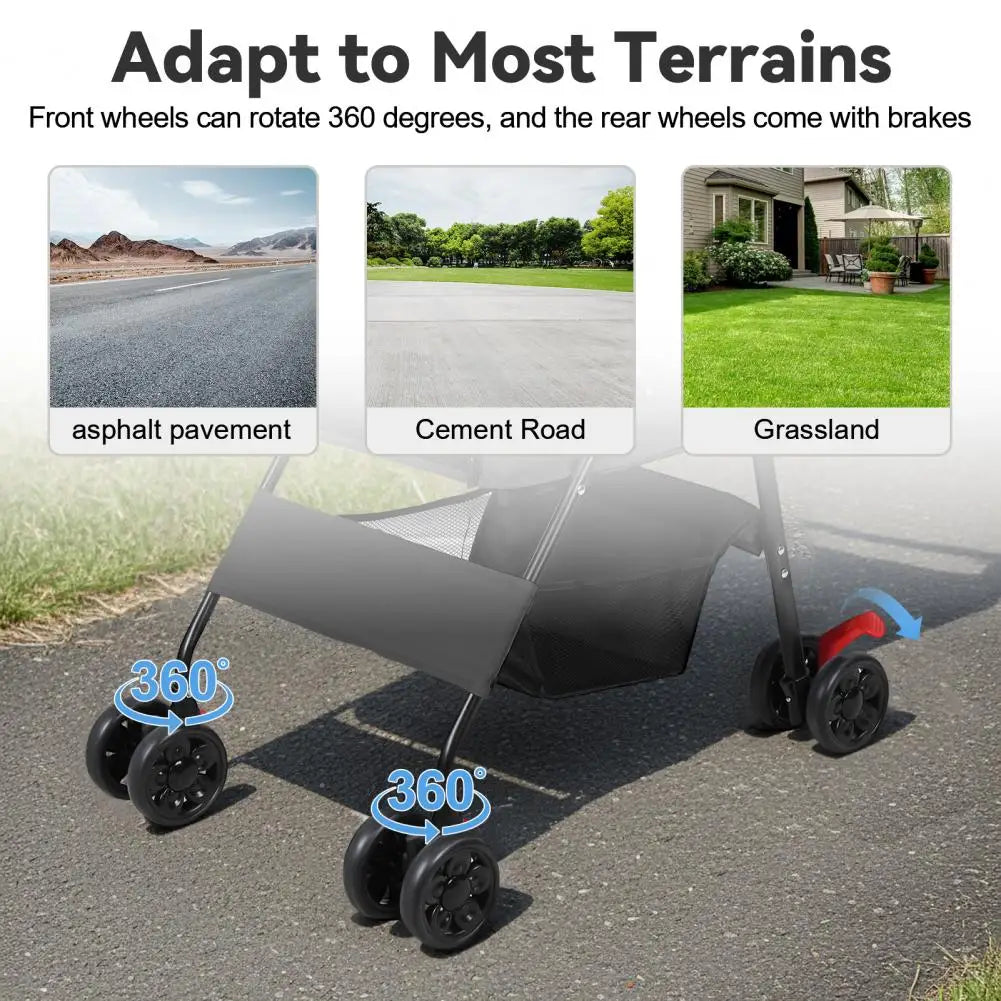 Foldable 4 Wheels Pet Stroller With Mesh Windows Storage Basket