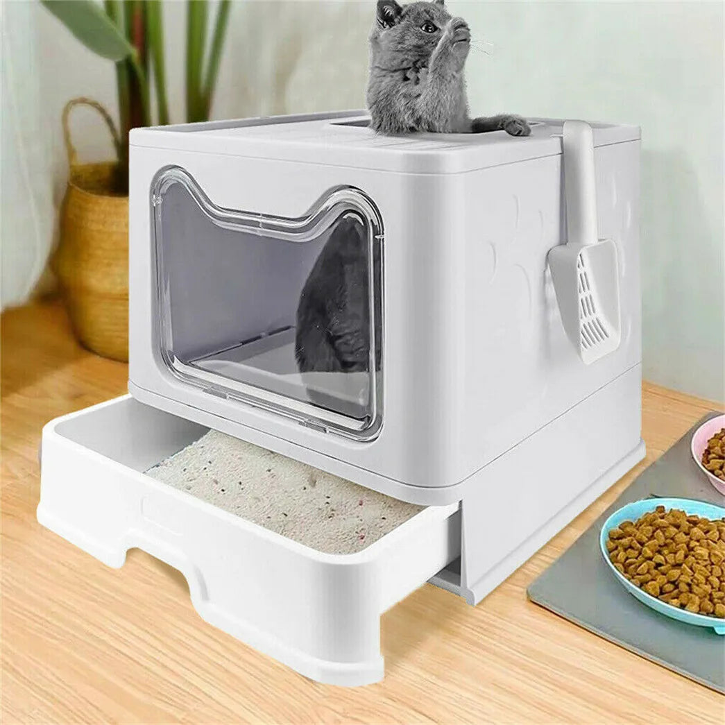 Premium Semi Closed Plastic Cat Litter Box With Scoop