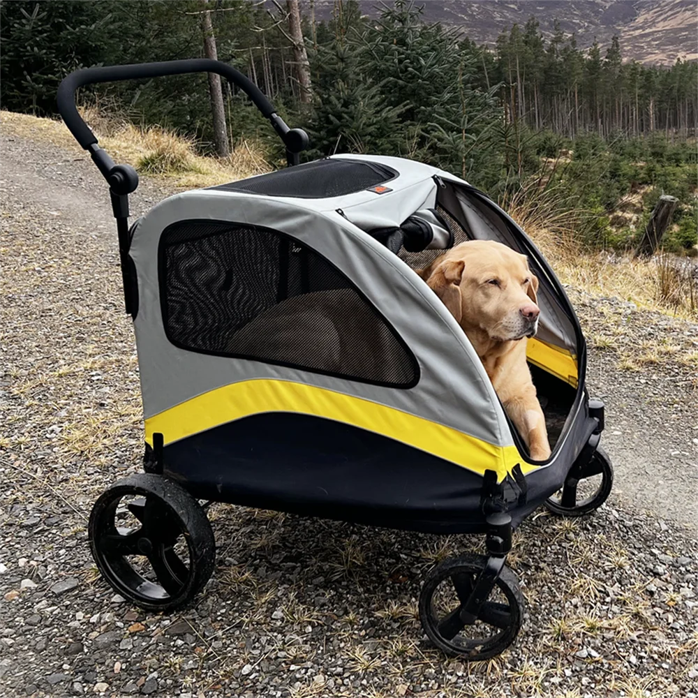 Four Wheel Foldable Dog Stroller With Shock Absorbing Wheels