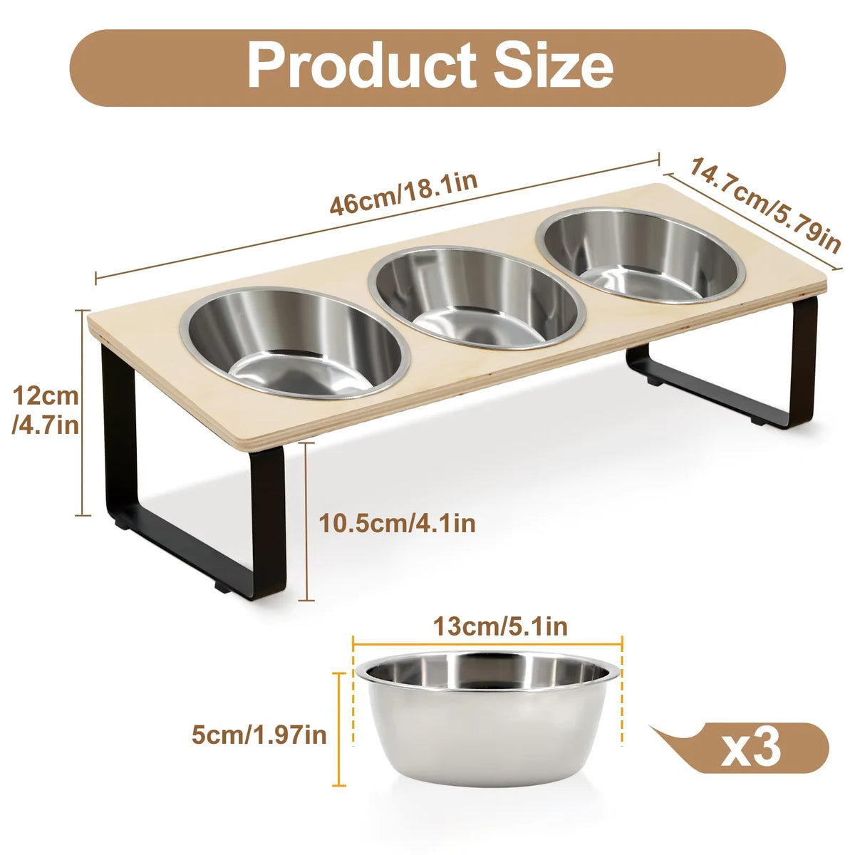 Elevated Bamboo Cat Feeder With Stainless Steel Bowls And Mat