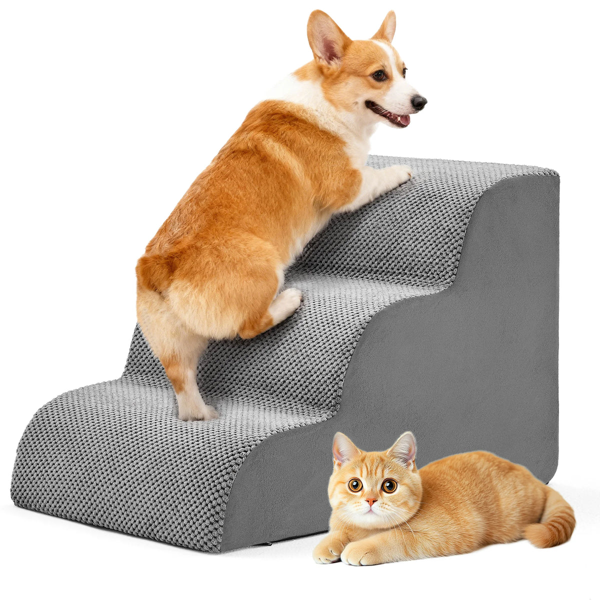 High Density Foam Dog Stairs Featuring Curved Non Slip Steps
