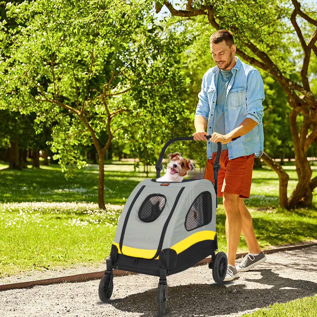 Portable Foldable Pet Travel Stroller With Adjustable Handle Safety Leash