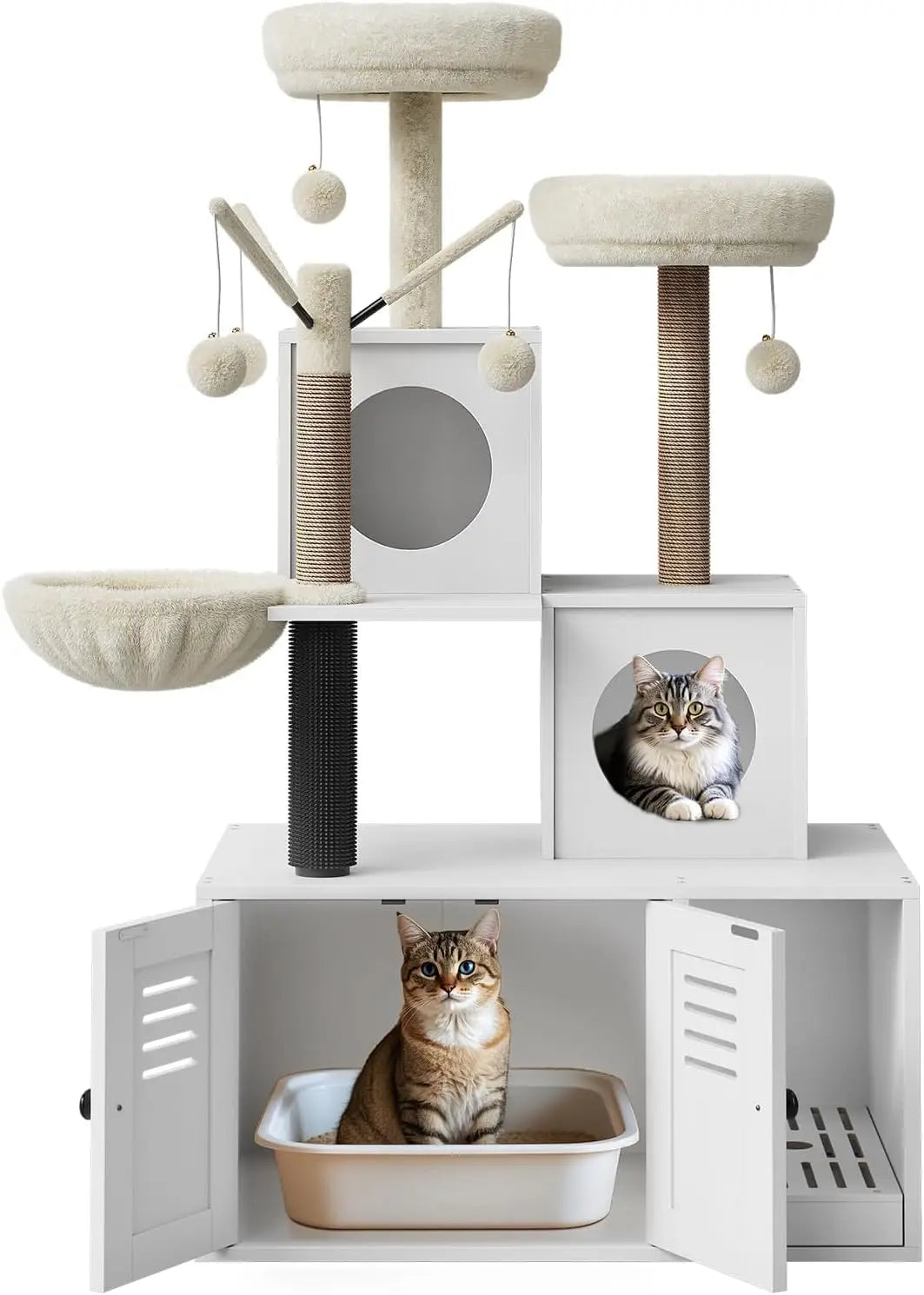 Garvee Indoor Cat Tree Tower With Hidden Litter Cabinet