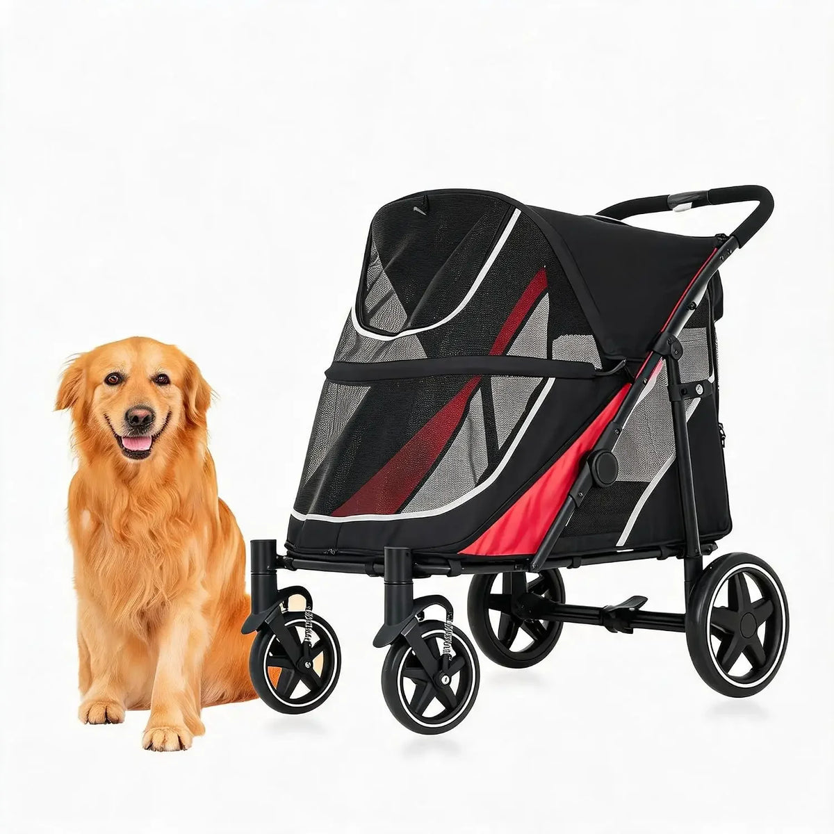 Garvee Heavy Duty Foldable Dog Stroller With Mesh Ventilation And Basket