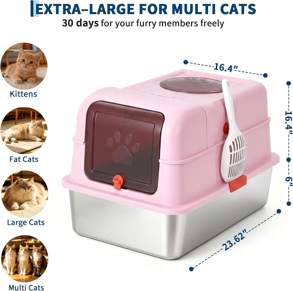 HiMISS Stainless Steel Enclosed Litter Box With Secure Lid