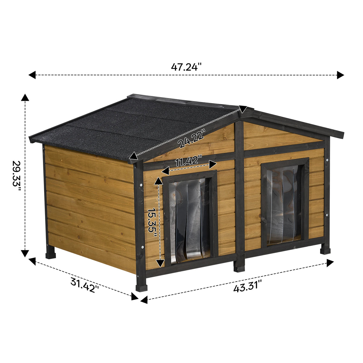 Natural Wood Double Door Outdoor Waterproof Dog House